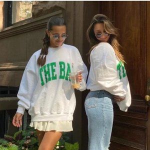THE BAR White + Green Varsity Crewneck Sweatshirt